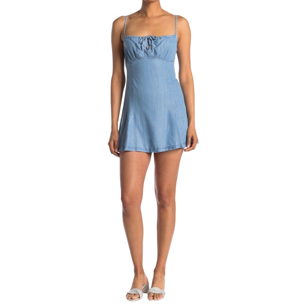 Topshop - Tie Bust Denim Mini dress - Size: 4 (fits like 0-2)
